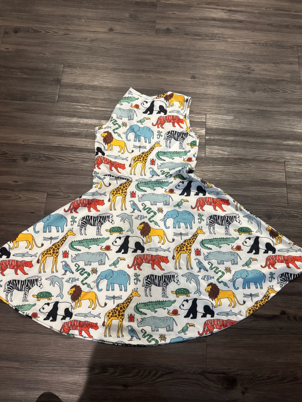 Kids Animal Safari Sleeveless Dress - White Multi